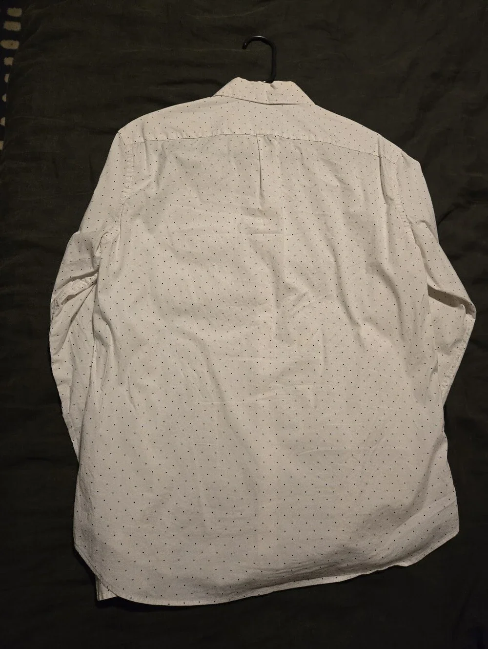 J.Crew Mens Secret Wash Stretch Shirt | M Slim Untucked | White & Navy Polka Dot